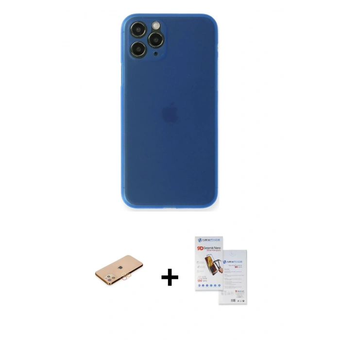 MARSİLYAN™- iPhone 11 Pro Max Kılıf Yadigar Yansıma Serisi - Siyah Seramik Nano Ekran Koruyucu + Renkli Kamera Lens Koruma Cam - TU