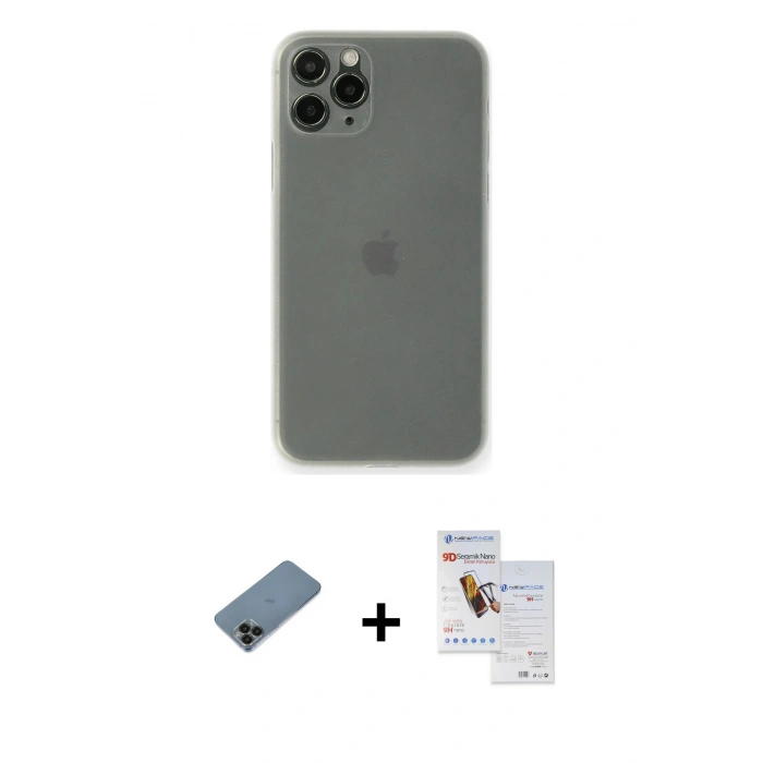 MARSİLYAN™- iPhone 11 Pro Max Kılıf Yadigar Yansıma Serisi - Siyah Seramik Nano Ekran Koruyucu + Shine Kamera Lens Koruma Cam - SH