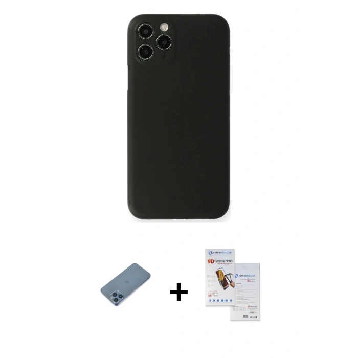 MARSİLYAN™- iPhone 11 Pro Max Kılıf Yadigar Yansıma Serisi - Siyah Seramik Nano Ekran Koruyucu + Shine Kamera Lens Koruma Cam - MI