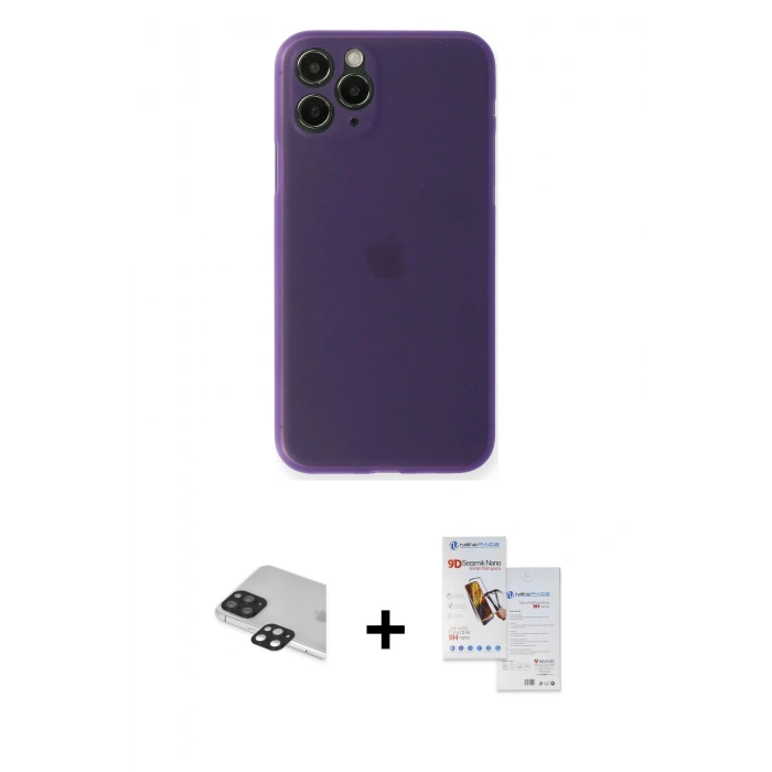 MARSİLYAN™- iPhone 11 Pro Max Kılıf Yadigar Yansıma Serisi - Siyah Seramik Nano Ekran Koruyucu + Pers Alüminyum Kamera Lens - SH