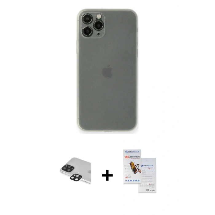 MARSİLYAN™- iPhone 11 Pro Max Kılıf Yadigar Yansıma Serisi - Siyah Seramik Nano Ekran Koruyucu + Pers Alüminyum Kamera Lens - SH