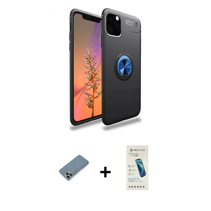 MARSİLYAN™- iPhone 11 Pro Max Kılıf Yankı Form Prime - Şeffaf Pasifik Cam Ekran Koruyucu + Metal Kamera Lens Koruma Cam - AKYL