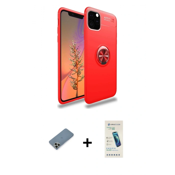 MARSİLYAN™- iPhone 11 Pro Max Kılıf Yankı Form Prime - Şeffaf Pasifik Cam Ekran Koruyucu + Metal Kamera Lens Koruma Cam - AKYL