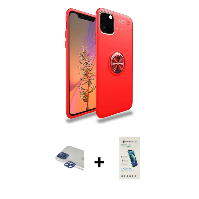 MARSİLYAN™- iPhone 11 Pro Max Kılıf Yankı Form Prime - Şeffaf Pasifik Cam Ekran Koruyucu + Pers Alüminyum Kamera Lens - LT