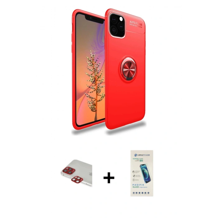 MARSİLYAN™- iPhone 11 Pro Max Kılıf Yankı Form Prime - Şeffaf Pasifik Cam Ekran Koruyucu + Pers Alüminyum Kamera Lens - KI