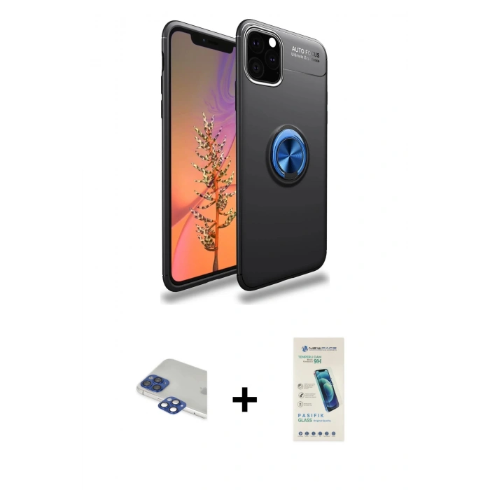 MARSİLYAN™- iPhone 11 Pro Max Kılıf Yankı Form Prime - Şeffaf Pasifik Cam Ekran Koruyucu + Pers Alüminyum Kamera Lens - LT