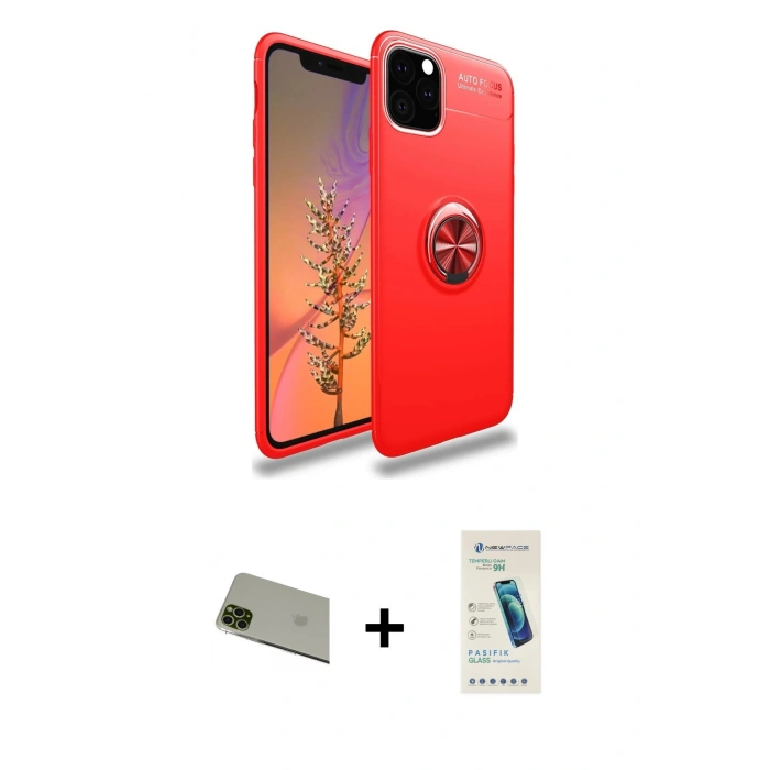 MARSİLYAN™- iPhone 11 Pro Max Kılıf Yankı Form Prime - Şeffaf Pasifik Cam Ekran Koruyucu + Rainbow Kamera Lens Koruma Cam - YL