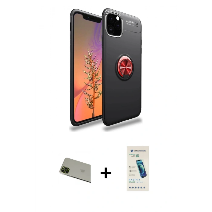 MARSİLYAN™- iPhone 11 Pro Max Kılıf Yankı Form Prime - Şeffaf Pasifik Cam Ekran Koruyucu + Rainbow Kamera Lens Koruma Cam - YL
