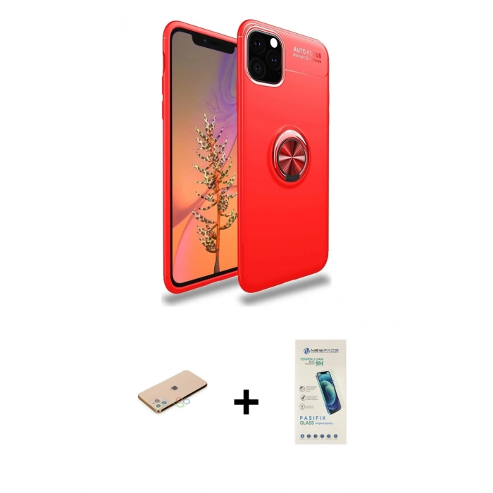 MARSİLYAN™- iPhone 11 Pro Max Kılıf Yankı Form Prime - Şeffaf Pasifik Cam Ekran Koruyucu + Renkli Kamera Lens Koruma Cam - MI