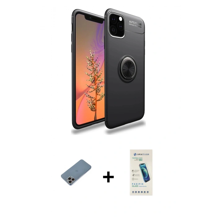 MARSİLYAN™- iPhone 11 Pro Max Kılıf Yankı Form Prime - Şeffaf Pasifik Cam Ekran Koruyucu + Shine Kamera Lens Koruma Cam - GI