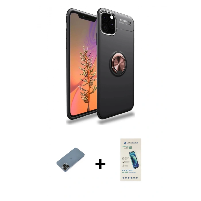 MARSİLYAN™- iPhone 11 Pro Max Kılıf Yankı Form Prime - Şeffaf Pasifik Cam Ekran Koruyucu + Shine Kamera Lens Koruma Cam - SH