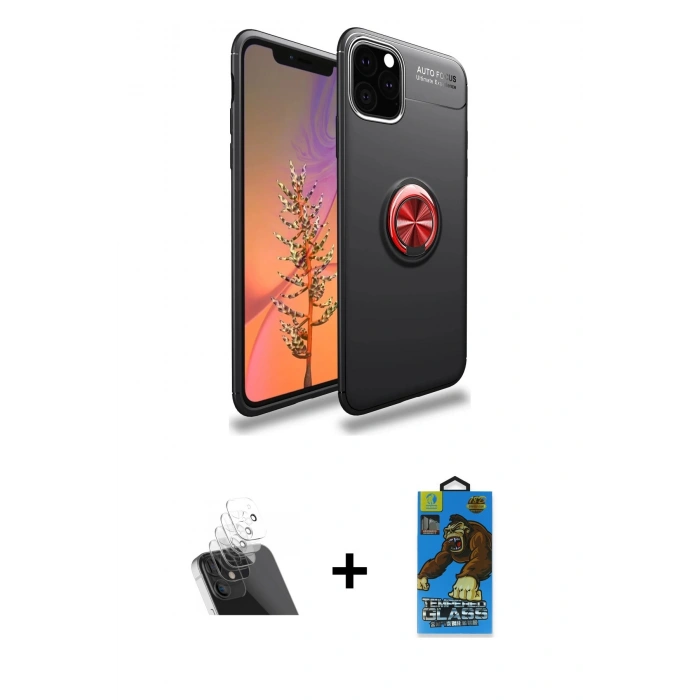 MARSİLYAN™- iPhone 11 Pro Max Kılıf Yankı Form Prime - Siyah 18D Cam Ekran Koruyucu + Kamera Lens Koruma Cam - SF