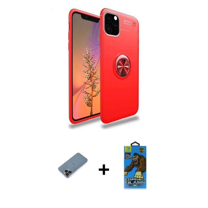 MARSİLYAN™- iPhone 11 Pro Max Kılıf Yankı Form Prime - Siyah 18D Cam Ekran Koruyucu + Metal Kamera Lens Koruma Cam - SH