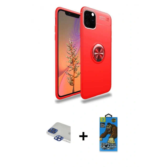 MARSİLYAN™- iPhone 11 Pro Max Kılıf Yankı Form Prime - Siyah 18D Cam Ekran Koruyucu + Pers Alüminyum Kamera Lens - LT