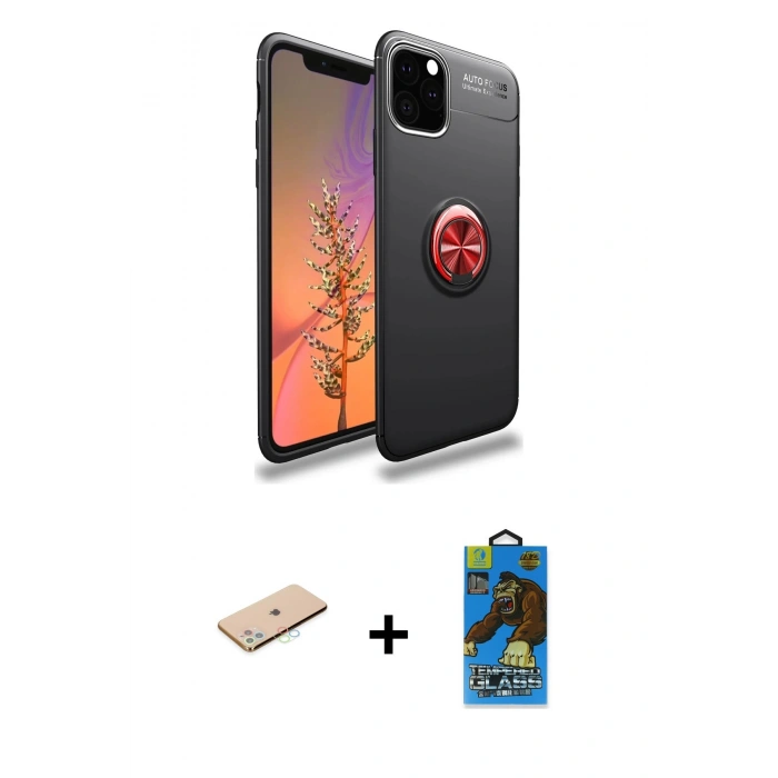MARSİLYAN™- iPhone 11 Pro Max Kılıf Yankı Form Prime - Siyah 18D Cam Ekran Koruyucu + Renkli Kamera Lens Koruma Cam - MI