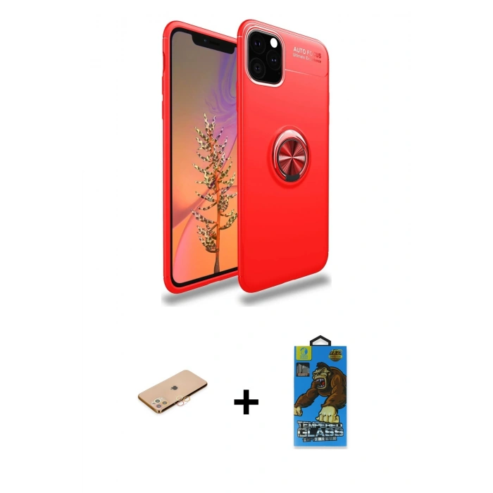 MARSİLYAN™- iPhone 11 Pro Max Kılıf Yankı Form Prime - Siyah 18D Cam Ekran Koruyucu + Renkli Kamera Lens Koruma Cam - TU