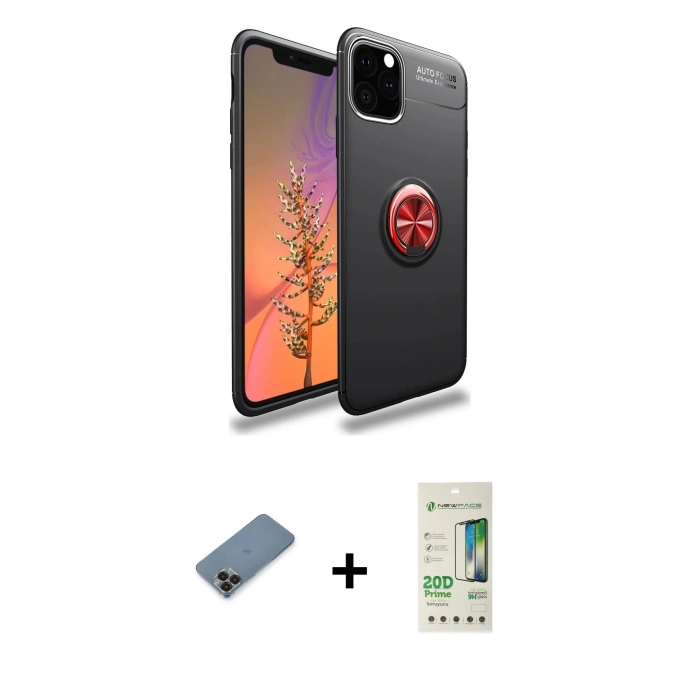 MARSİLYAN™- iPhone 11 Pro Max Kılıf Yankı Form Prime - Siyah 20D Premium Cam Ekran Koruyucu + Metal Kamera Lens Koruma Cam - SH