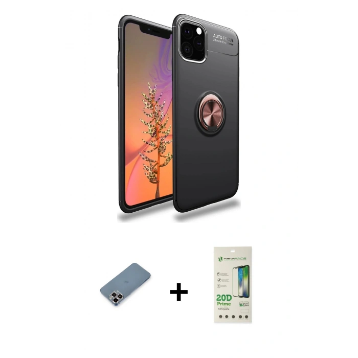 MARSİLYAN™- iPhone 11 Pro Max Kılıf Yankı Form Prime - Siyah 20D Premium Cam Ekran Koruyucu + Metal Kamera Lens Koruma Cam - MR