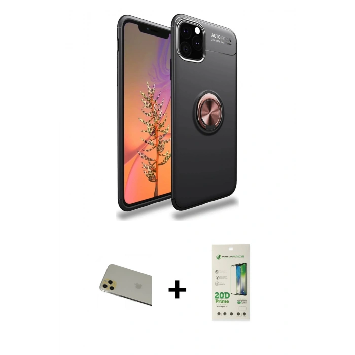 MARSİLYAN™- iPhone 11 Pro Max Kılıf Yankı Form Prime - Siyah 20D Premium Cam Ekran Koruyucu + Rainbow Kamera Lens Koruma Cam - GD