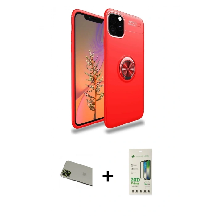 MARSİLYAN™- iPhone 11 Pro Max Kılıf Yankı Form Prime - Siyah 20D Premium Cam Ekran Koruyucu + Rainbow Kamera Lens Koruma Cam - YL