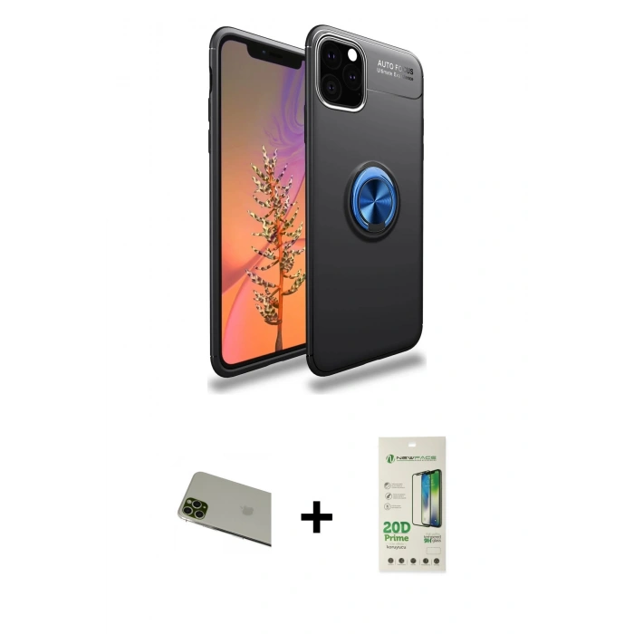 MARSİLYAN™- iPhone 11 Pro Max Kılıf Yankı Form Prime - Siyah 20D Premium Cam Ekran Koruyucu + Rainbow Kamera Lens Koruma Cam - YL