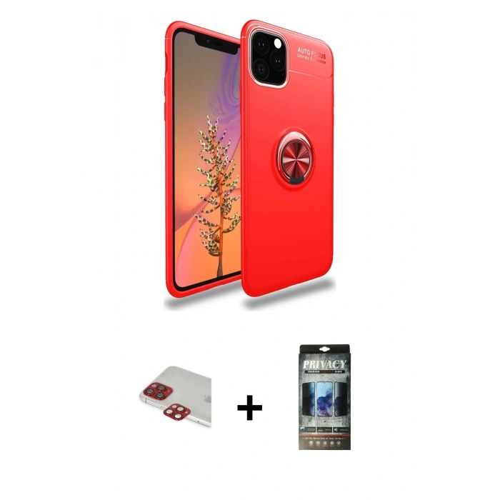 MARSİLYAN™- iPhone 11 Pro Max Kılıf Yankı Form Prime - Siyah 34D Hayalet Izgaralı Cam + Pers Alüminyum Kamera Lens - KI
