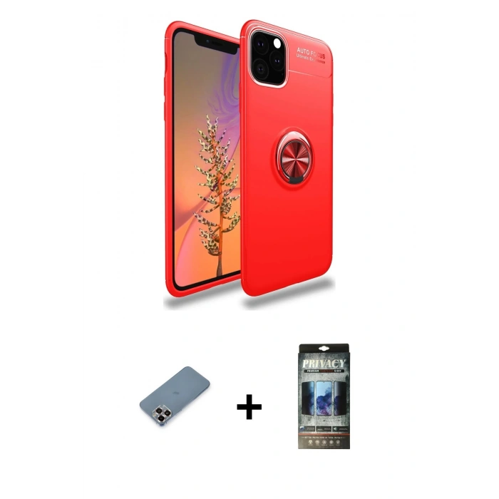 MARSİLYAN™- iPhone 11 Pro Max Kılıf Yankı Form Prime - Siyah 34D Hayalet Izgaralı Cam + Metal Kamera Lens Koruma Cam - MR
