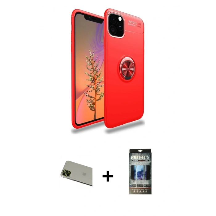 MARSİLYAN™- iPhone 11 Pro Max Kılıf Yankı Form Prime - Siyah 34D Hayalet Izgaralı Cam + Rainbow Kamera Lens Koruma Cam - YL