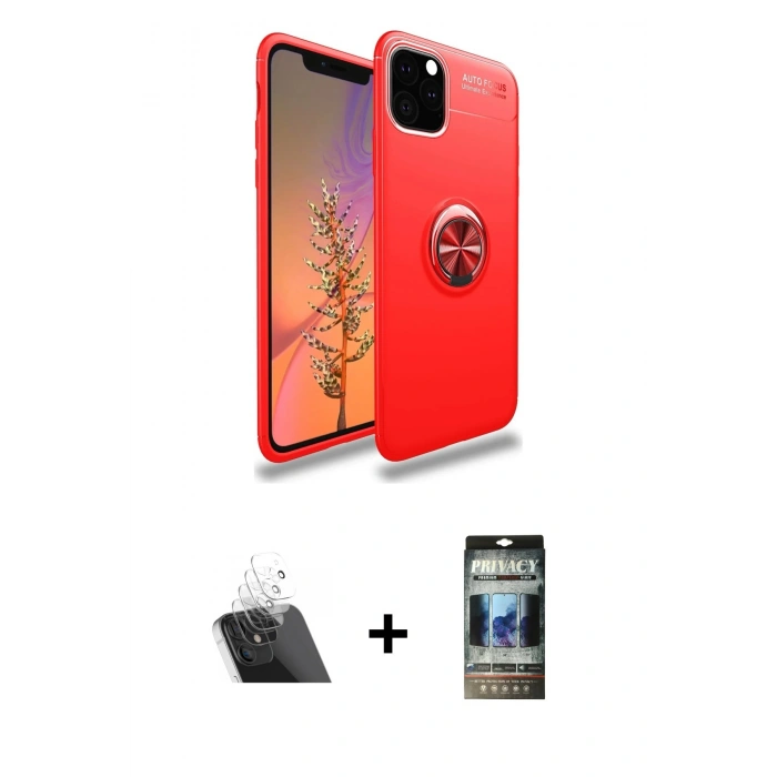 MARSİLYAN™- iPhone 11 Pro Max Kılıf Yankı Form Prime - Siyah 34D Hayalet Izgaralı Cam + Şeffaf Kamera Lens Koruma Cam