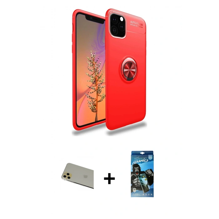 MARSİLYAN™- iPhone 11 Pro Max Kılıf Yankı Form Prime - Siyah 34D Izgaralı Cam + Rainbow Kamera Lens Koruma Cam - GD