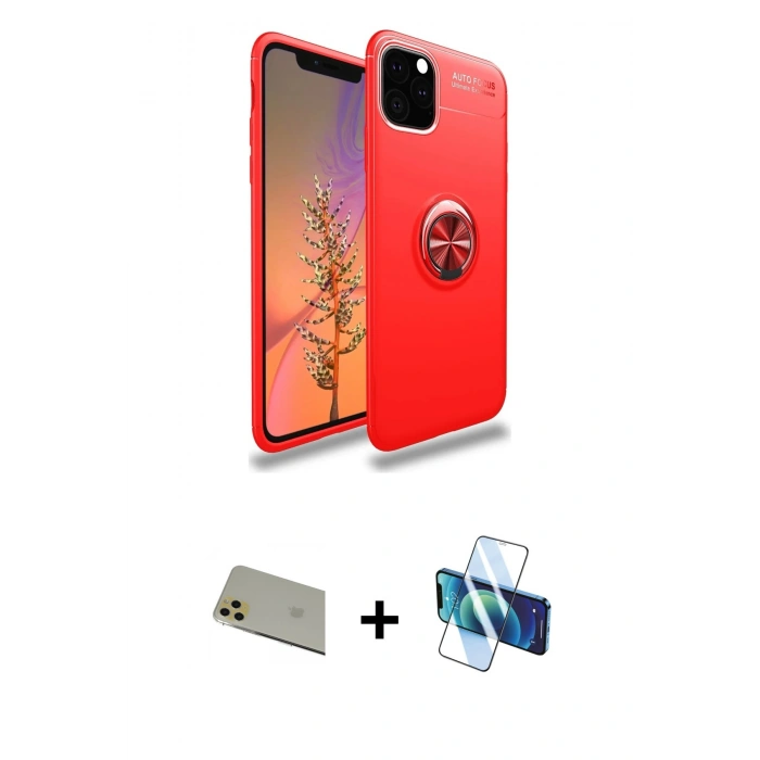 MARSİLYAN™- iPhone 11 Pro Max Kılıf Yankı Form Prime - Siyah 3D Antistatik Cam Ekran Koruyucu + Gold Rainbow Kamera Lens Koruma Cam