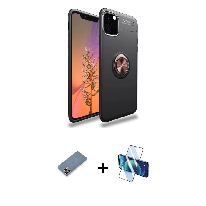 MARSİLYAN™- iPhone 11 Pro Max Kılıf Yankı Form Prime - Siyah 3D Antistatik Cam Ekran Koruyucu + Metal Kamera Lens Koruma Cam - MR