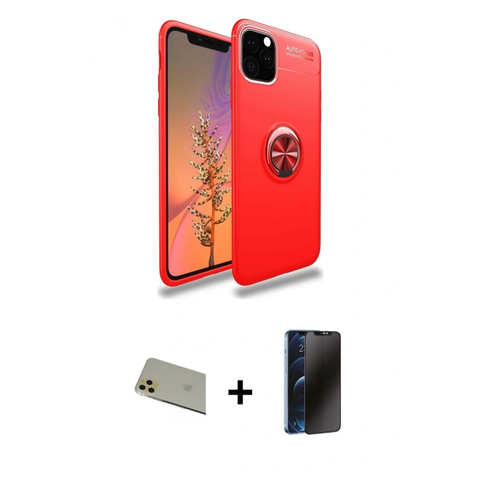 MARSİLYAN™- iPhone 11 Pro Max Kılıf Yankı Form Prime - Siyah 3D Antistatik Hayalet Cam Ekran Koruyucu + Rainbow Kamera Lens Koruma Cam - GD