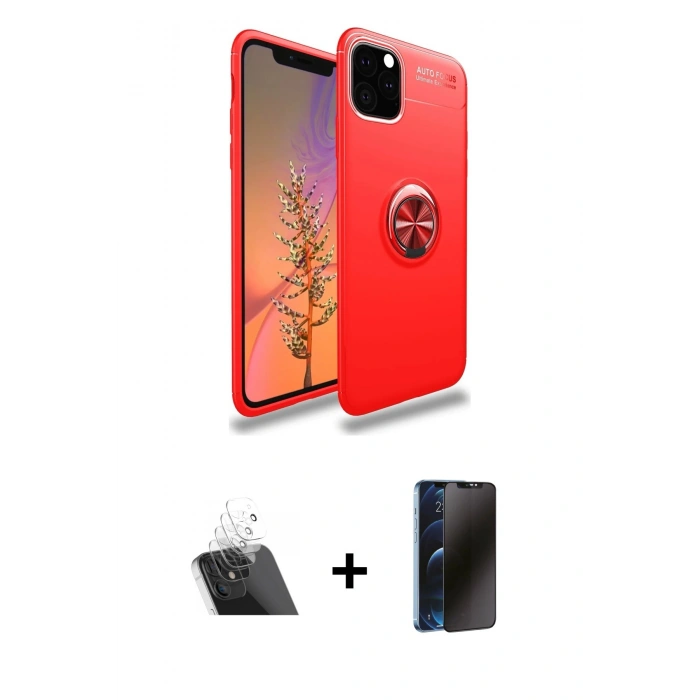 MARSİLYAN™- iPhone 11 Pro Max Kılıf Yankı Form Prime - Siyah 3D Antistatik Hayalet Cam Ekran Koruyucu + Kamera Lens Koruma Cam - SF