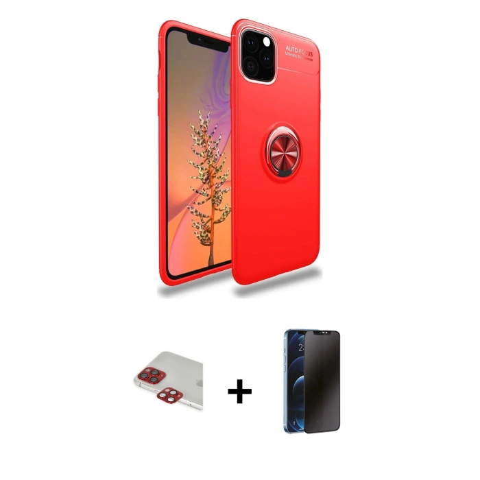 MARSİLYAN™- iPhone 11 Pro Max Kılıf Yankı Form Prime - Siyah 3D Antistatik Hayalet Cam Ekran Koruyucu + Pers Alüminyum Kamera Lens - KI
