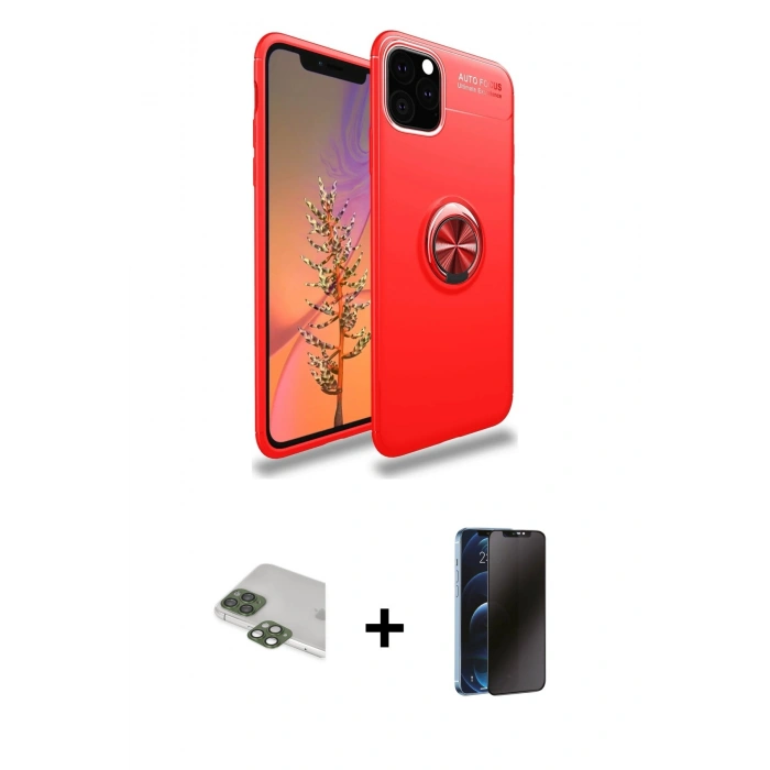 MARSİLYAN™- iPhone 11 Pro Max Kılıf Yankı Form Prime - Siyah 3D Antistatik Hayalet Cam Ekran Koruyucu + Pers Alüminyum Kamera Lens - YL