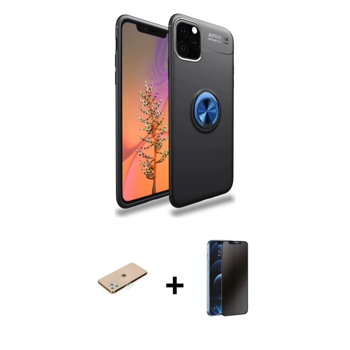 MARSİLYAN™- iPhone 11 Pro Max Kılıf Yankı Form Prime - Siyah 3D Antistatik Hayalet Cam Ekran Koruyucu + Renkli Kamera Lens Koruma Cam - YL