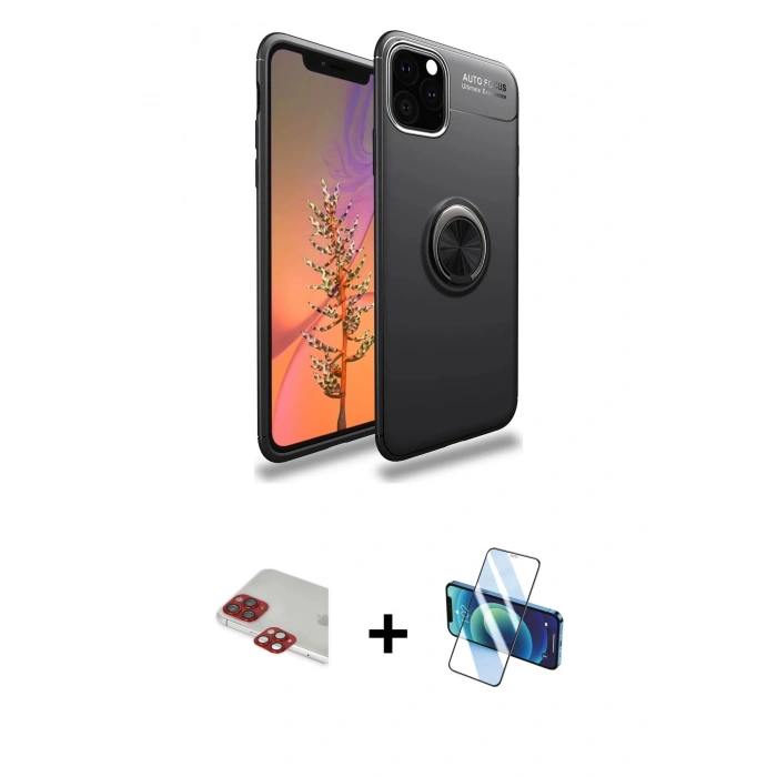 MARSİLYAN™- iPhone 11 Pro Max Kılıf Yankı Form Prime - Siyah 3D Antistatik Seramik Nano Ekran Koruyucu + Pers Alüminyum Kamera Lens - KI