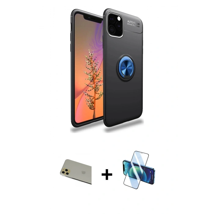 MARSİLYAN™- iPhone 11 Pro Max Kılıf Yankı Form Prime - Siyah 3D Antistatik Seramik Nano Ekran Koruyucu + Rainbow Kamera Lens Koruma Cam - GD