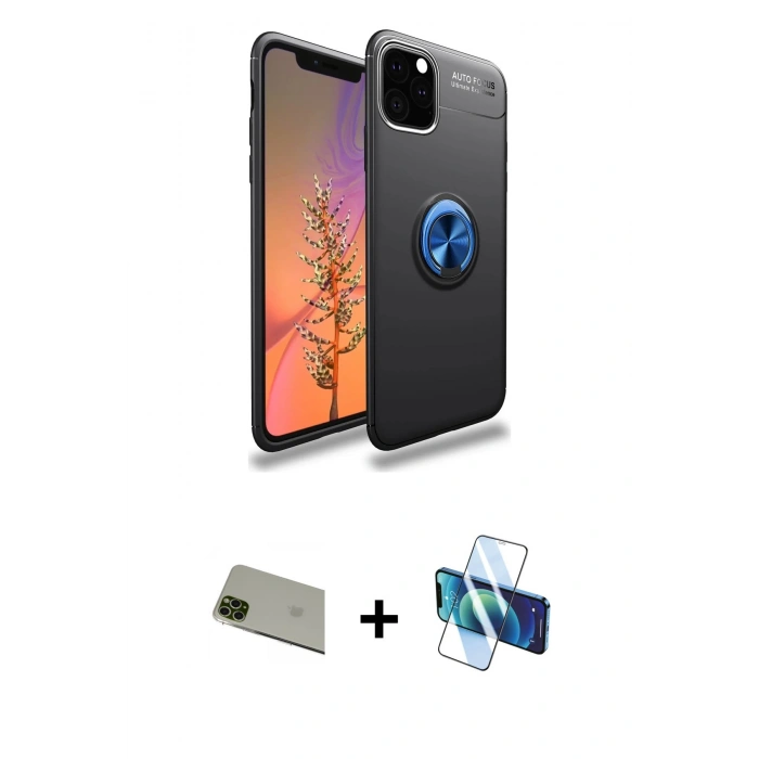 MARSİLYAN™- iPhone 11 Pro Max Kılıf Yankı Form Prime - Siyah 3D Antistatik Seramik Nano Ekran Koruyucu + Rainbow Kamera Lens Koruma Cam - YL