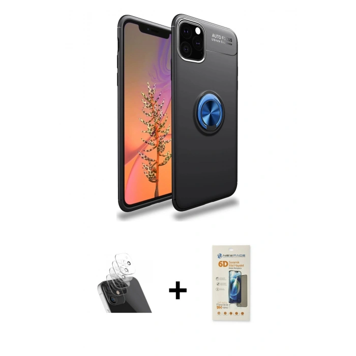 MARSİLYAN™- iPhone 11 Pro Max Kılıf Yankı Form Prime - Siyah 6D Mat Seramik Hayalet Nano Ekran Koruyucu + Kamera Lens Koruma Cam - SF