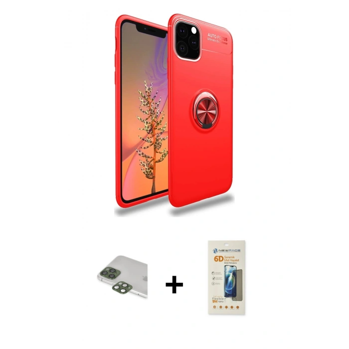 MARSİLYAN™- iPhone 11 Pro Max Kılıf Yankı Form Prime - Siyah 6D Mat Seramik Hayalet Nano Ekran Koruyucu + Yeşil Pers Alüminyum Kamera Lens