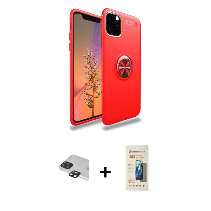 MARSİLYAN™- iPhone 11 Pro Max Kılıf Yankı Form Prime - Siyah 6D Mat Seramik Hayalet Nano Ekran Koruyucu + Pers Alüminyum Kamera Lens - SH