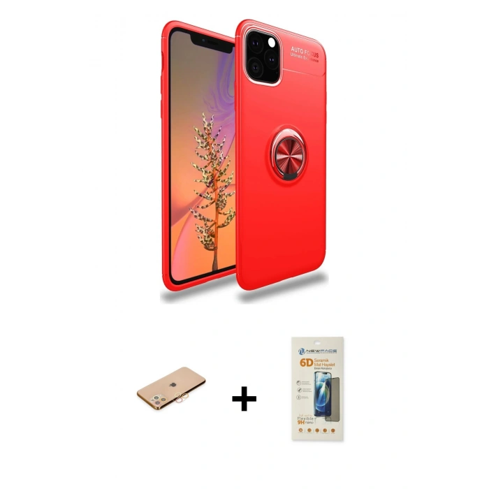 MARSİLYAN™- iPhone 11 Pro Max Kılıf Yankı Form Prime - Siyah 6D Mat Seramik Hayalet Nano Ekran Koruyucu + Renkli Kamera Lens Koruma Cam - TU