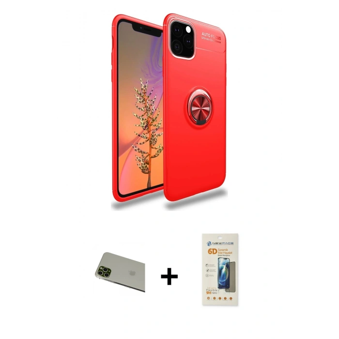 MARSİLYAN™- iPhone 11 Pro Max Kılıf Yankı Form Prime - Siyah 6D Mat Seramik Hayalet Nano Ekran Koruyucu + Rainbow Kamera Lens Koruma Cam - YL