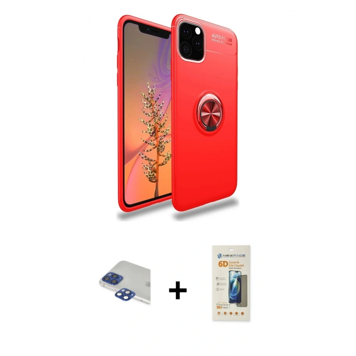 MARSİLYAN™- iPhone 11 Pro Max Kılıf Yankı Form Prime - Siyah 6D Mat Seramik Hayalet Nano Ekran Koruyucu + Pers Alüminyum Kamera Lens - LT