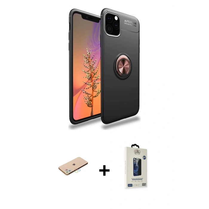 MARSİLYAN™- iPhone 11 Pro Max Kılıf Yankı Form Prime - Siyah Bilvis Hayalet Cam Ekran Koruyucu + Renkli Kamera Lens Koruma Cam - MI