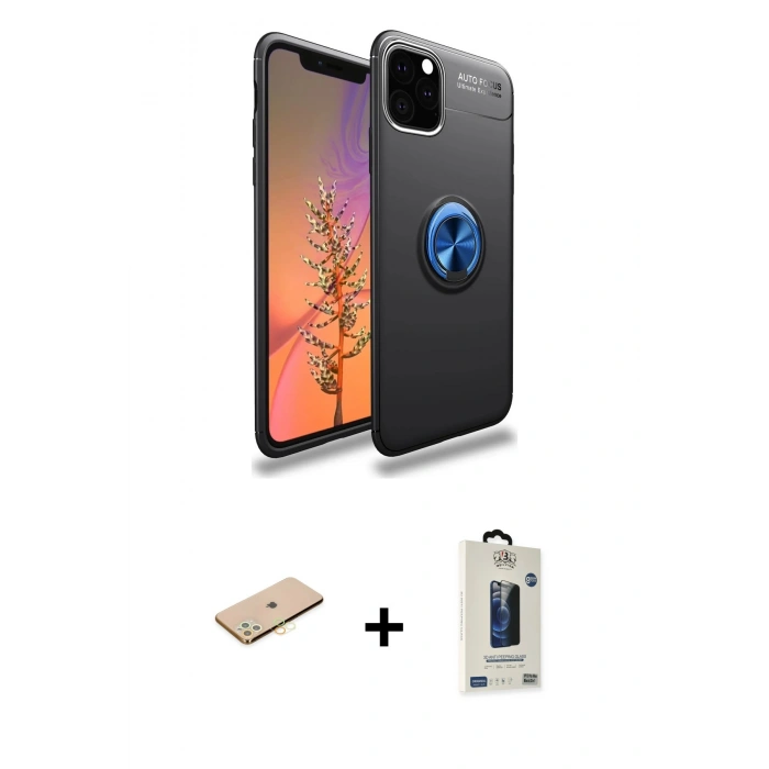 MARSİLYAN™- iPhone 11 Pro Max Kılıf Yankı Form Prime - Siyah Bilvis Hayalet Cam Ekran Koruyucu + Renkli Kamera Lens Koruma Cam - SI