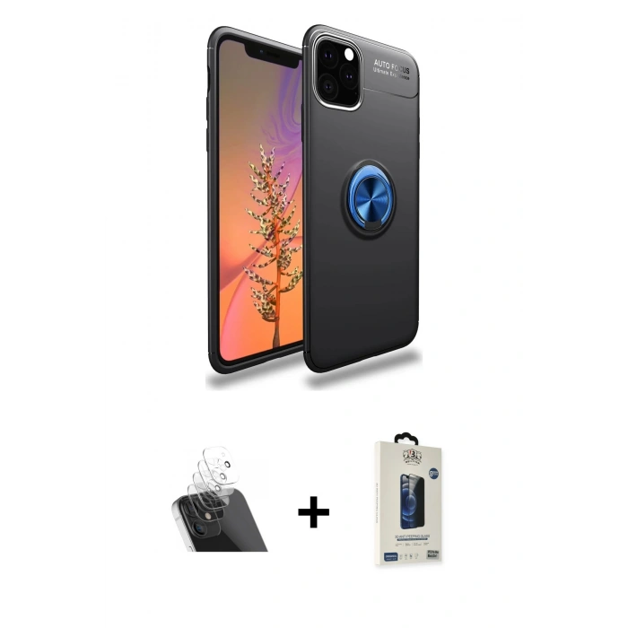 MARSİLYAN™- iPhone 11 Pro Max Kılıf Yankı Form Prime - Siyah Bilvis Hayalet Cam Ekran Koruyucu + Kamera Lens Koruma Cam - SF