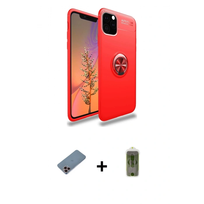MARSİLYAN™- iPhone 11 Pro Max Kılıf Yankı Form Prime - Siyah Joko Magic 5D Hayalet Cam + Pembe Shine Kamera Lens Koruma Cam